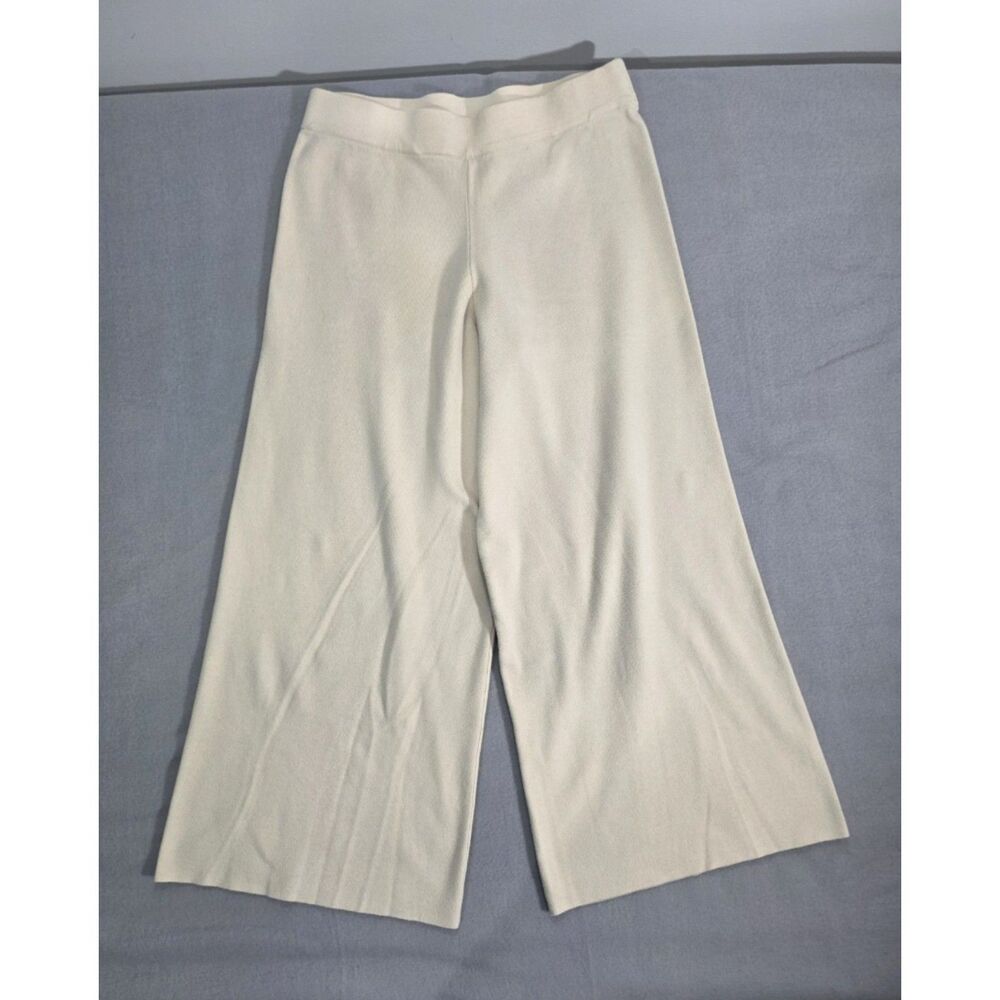 Bailey 44 Womens Large Cream Ivory Sweater Knit Wide Leg Crop Pants Stretch